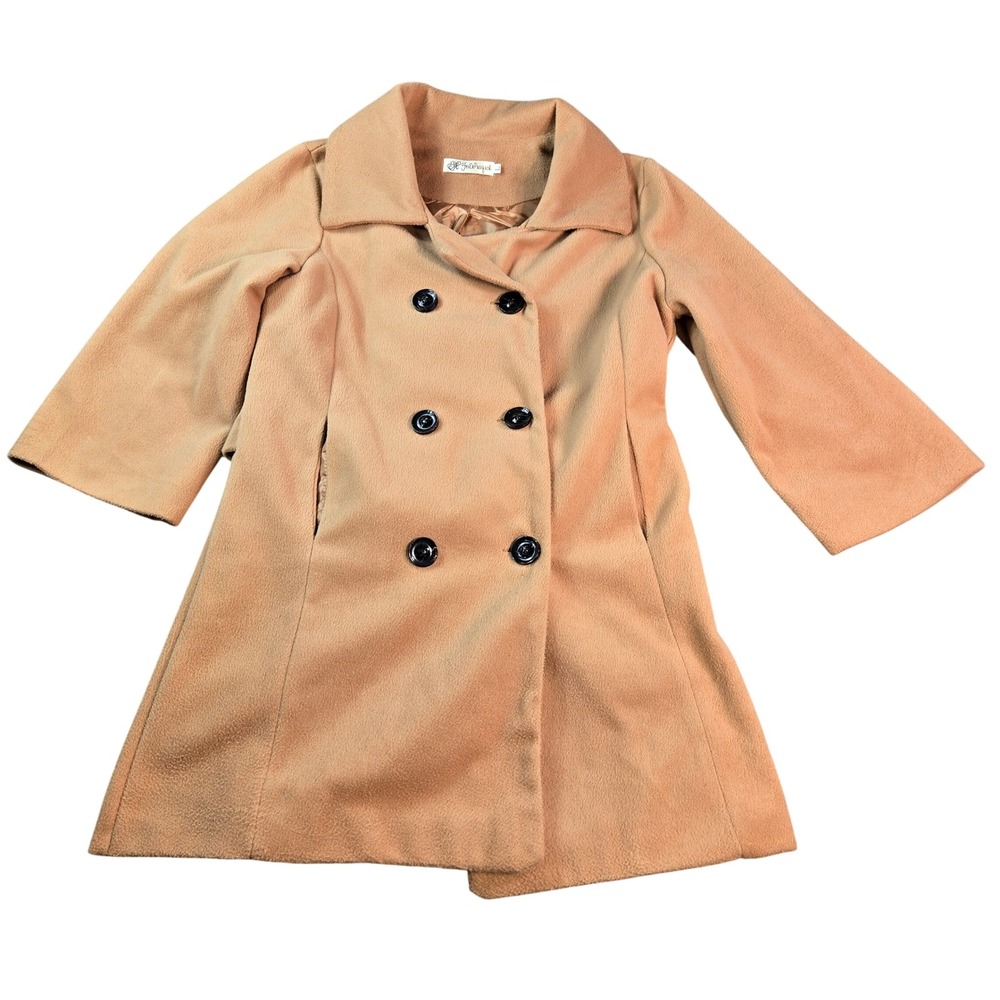 FeiEnPusifushi Women's Camel Tan Double Breasted Peacoat Jacket Size Large